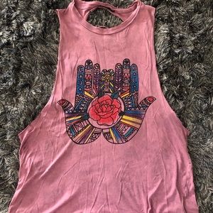 Truly Madly Deeply pink hand tank top w/cut back